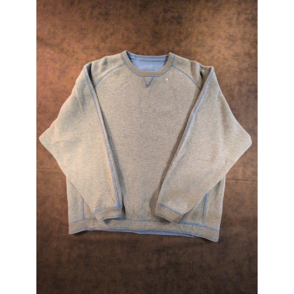 Tommy Bahama Mens Reversible Crewneck Sweatshirt‎ Grey Blue Contrast Stitch XL